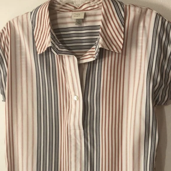 3/$15 SALE A-New Day Short Sleeve Gray, Cream, Brown Shirt - Picture 3 of 5